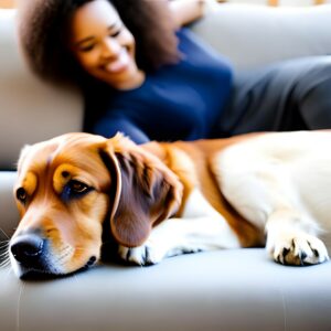 dog and human on a sofa