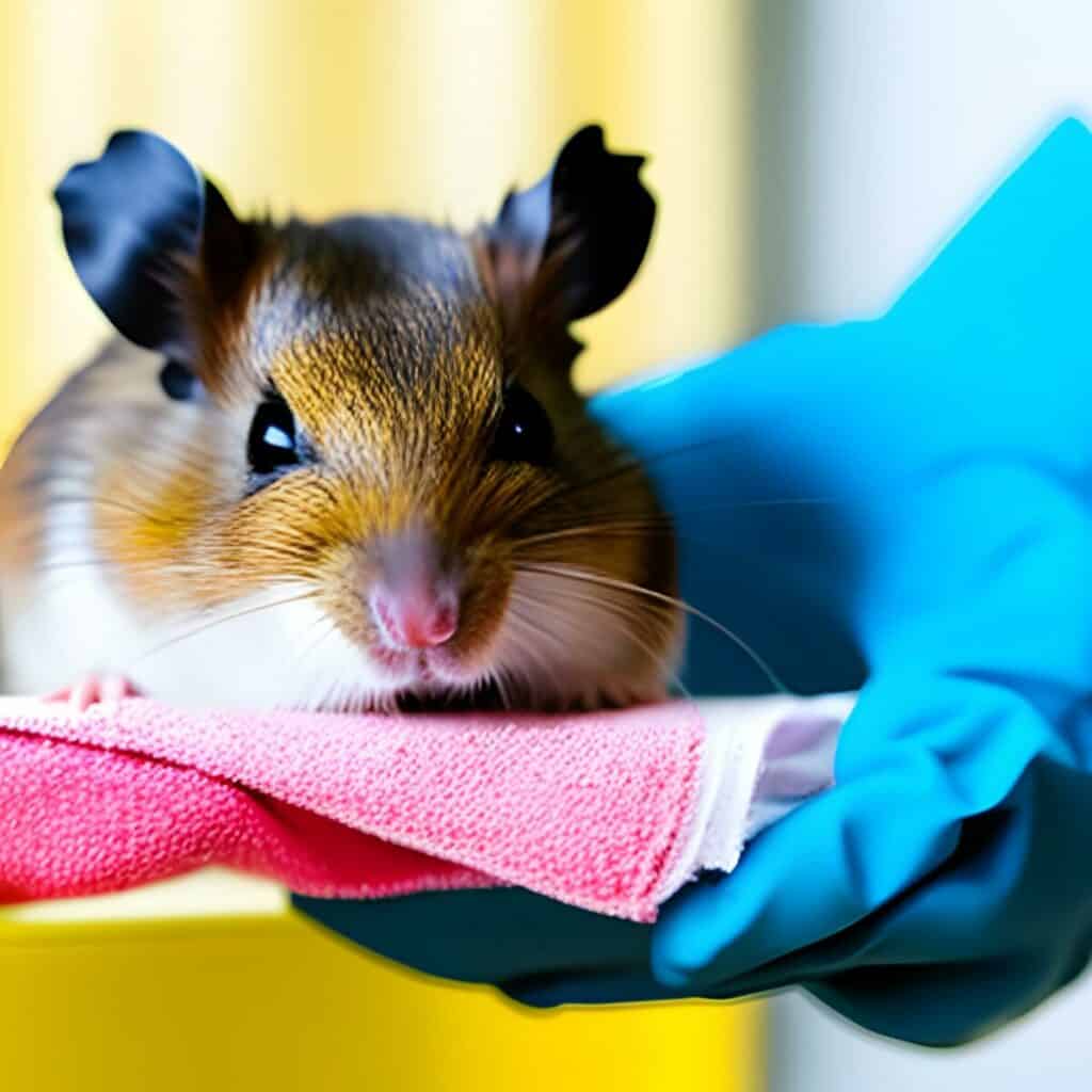 hamster owner is drying hamster fur with towel
