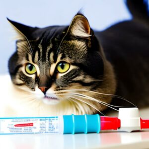 How to Give Cats Liquid Medicine. Cat laying next to the syringe