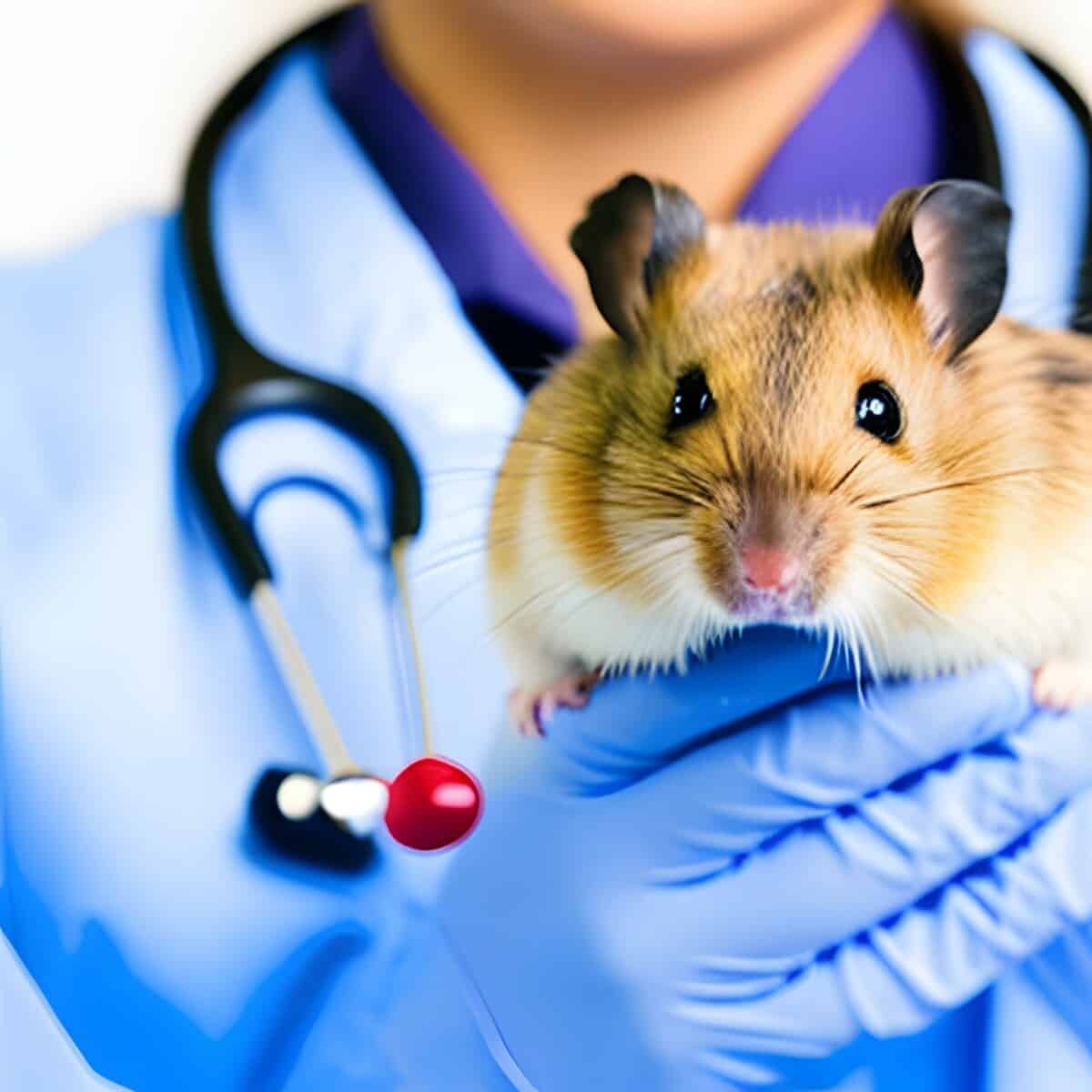 vet is holding a sick hamster